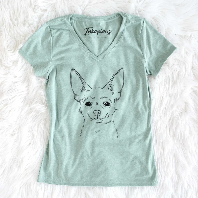 Bare Amos the Chihuahua - Women's V-neck Shirt-- Lace Blend Ribbed Blend Corduroy Blend Bare Amos the Chihuahua - Women's V-neck Shirt-- Lace Blend Ribbed Blend Corduroy Blend