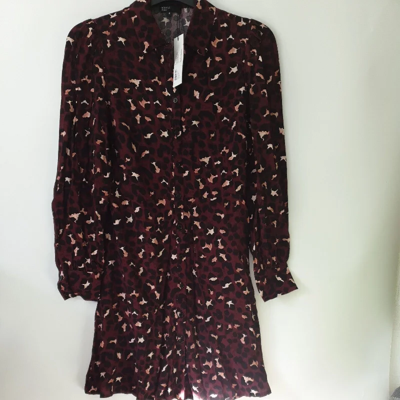 Nobodys Child Burgundy Leopard Print Tessie Mini Dress Uk8****Ref V558 Comfortable Ruffle Mini Dress
