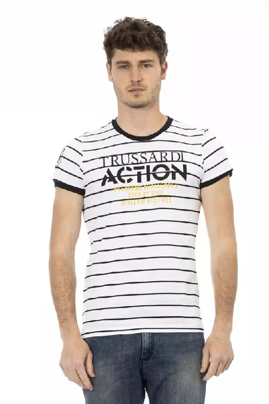 White Cotton Men T-shirt-- Fleece Nylon Spandex