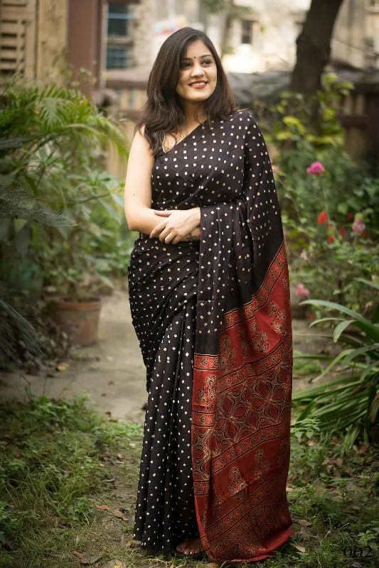 Sonakshi Women's Black Imported Silk Satin Digital Printed Designer Saree with Blouse Frilled Cuff Blouse Sonakshi Women's Black Imported Silk Satin Digital Printed Designer Saree with Blouse Frilled Cuff Blouse