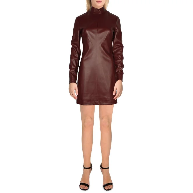 Womens Faux Leather Short Mini Dress Comfortable Linen Mini Dress