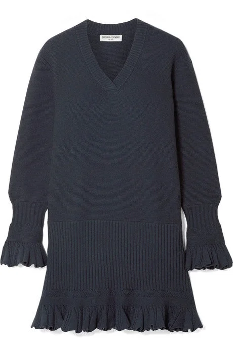 Ruffled pointelle-trimmed knitted mini dress Cozy Jersey Mini Dress