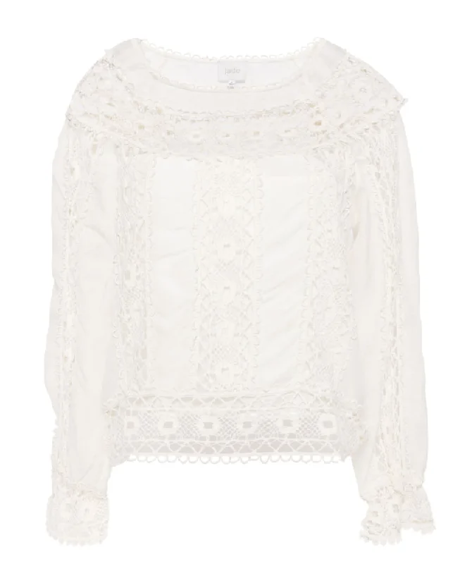 Johnny Was Women's Danila Lace Blouse, Ecru, L Floral Print Blouse