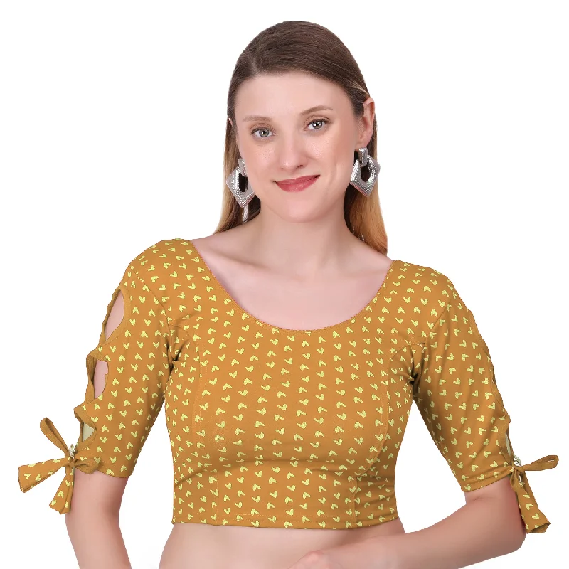 Vamika Hosiery Gold Half Sleeves Blouse Embellished Collar Blouse