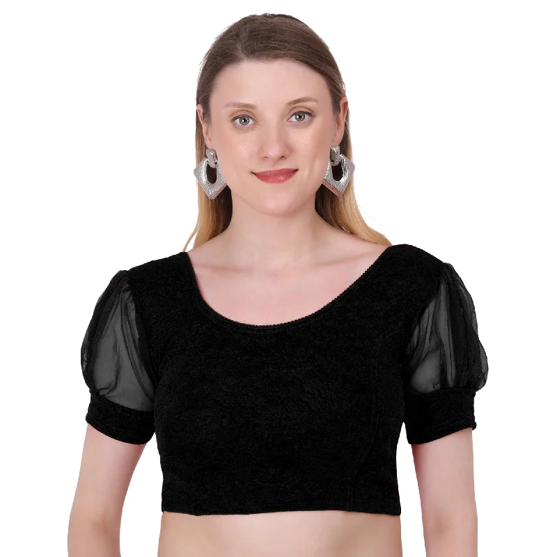 Vamika Cotton Lycra Stretchable Fabric Black Balloon Sleeves Blouse Peter Pan Blouse Vamika Cotton Lycra Stretchable Fabric Black Balloon Sleeves Blouse Peter Pan Blouse