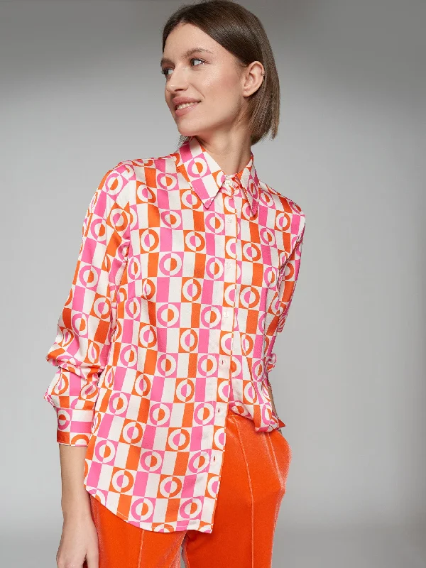 Vilagallo Geo Print Shirt-- Faux Fur Fabric Real Fur Fabric Shearling Fabric