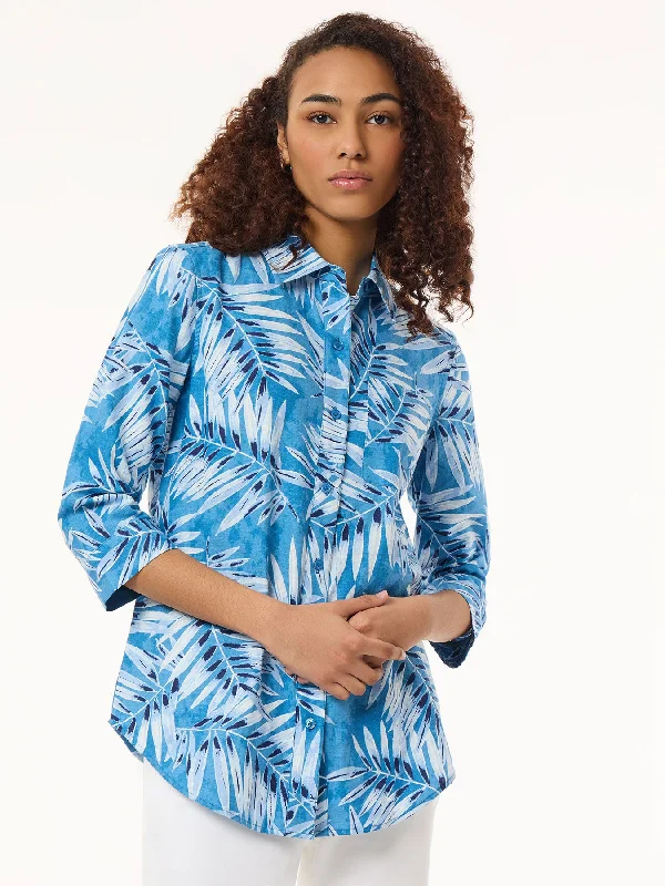 Button Front Tropical Shirt, Printed Linen-- Rayon Fabric Velvet Fabric Corduroy Fabric
