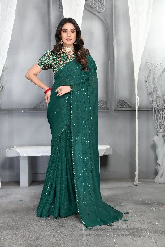 Sonakshi Bottle Green Sequence with Digital Printed Silk Moss Designer Saree with Blouse Short Sleeve Blouse Sonakshi Bottle Green Sequence with Digital Printed Silk Moss Designer Saree with Blouse Short Sleeve Blouse