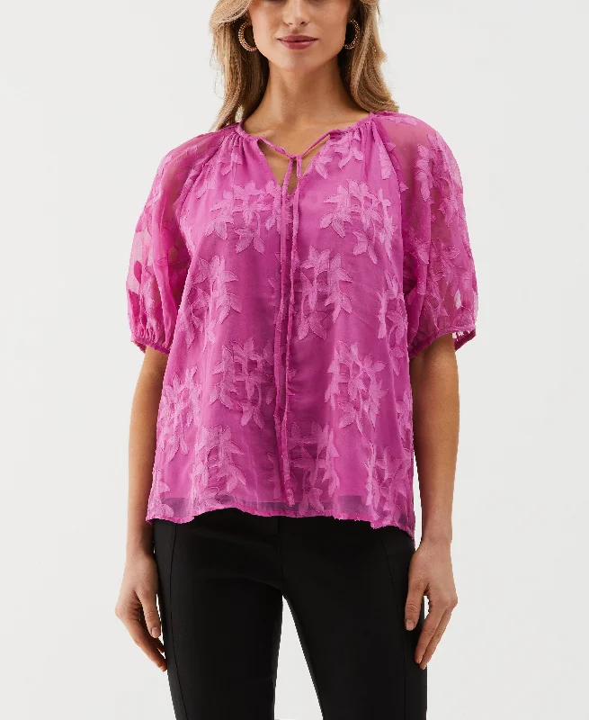 Tie Top Raglan Sleeve Blouse Subtle Shimmer Blouse