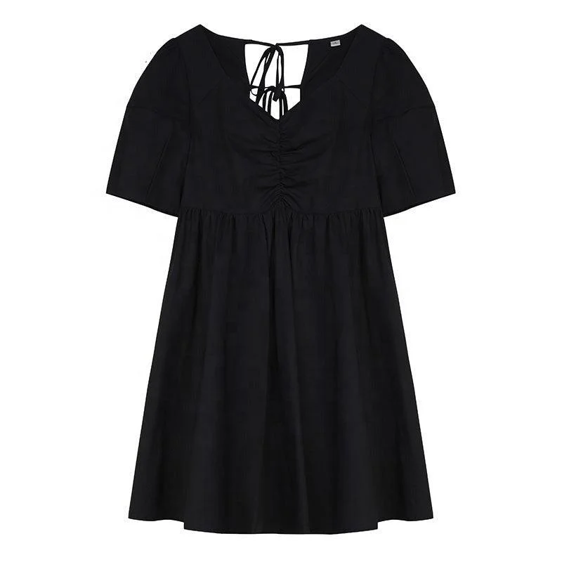 Light Weight Loose Elegant Summer Mini Dress Fashionable Pleated Mini Dress
