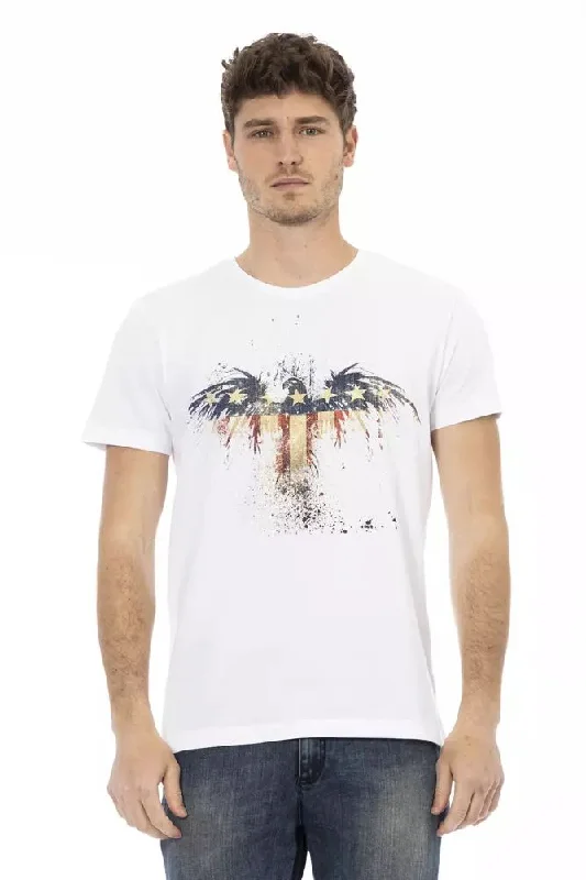 White Cotton Men T-shirt-- Hooded Caped Shawl Collar