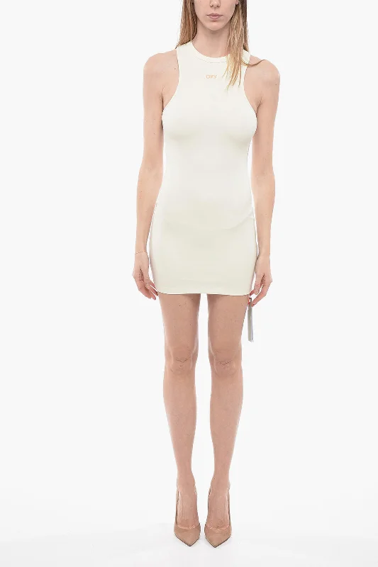 Off-White Sleeveless SLEEK ROWING Stretchy Mini Dress 38 Italian size Trendy Camisole Mini Dress