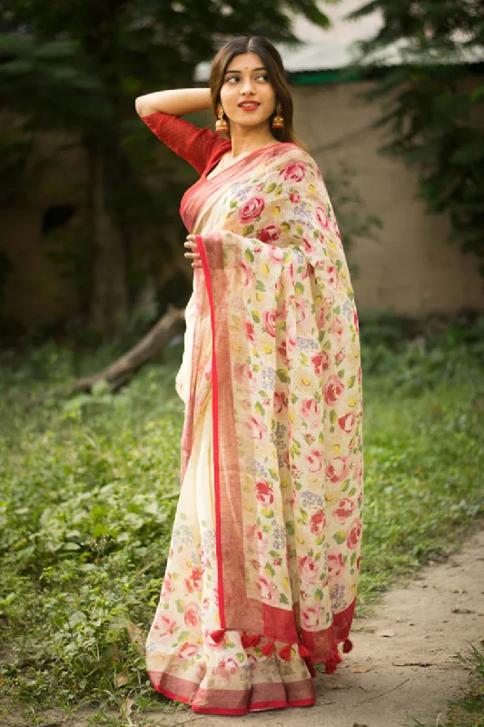 Sonakshi Multicolor Digital Printed Munnar Slub Designer Saree with Blouse Romantic Lace Blouse Sonakshi Multicolor Digital Printed Munnar Slub Designer Saree with Blouse Romantic Lace Blouse