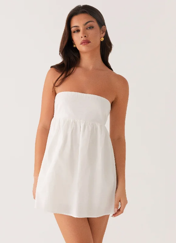Dylan Babydoll Mini Dress - White Fashionable Mini Dress with Pockets