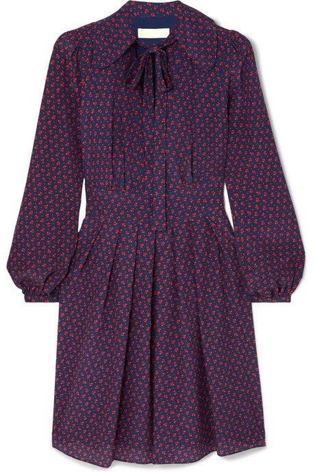 Pussy-bow printed silk crepe de chine mini dress Cozy Knit Mini Dress
