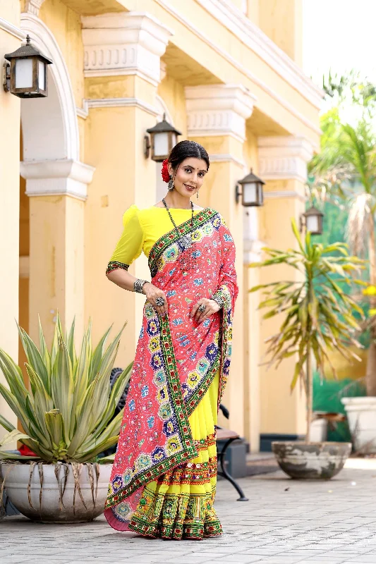 NOZ2TOZ Women's Party Wear Patola Print Chinon Saree With Unstitched Blouse - Peach Classic Striped Blouse NOZ2TOZ Women's Party Wear Patola Print Chinon Saree With Unstitched Blouse - Peach Classic Striped Blouse