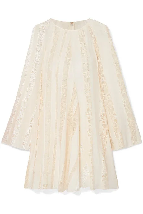 Lace-paneled silk-chiffon mini dress Trendy Wraparound Mini Dress