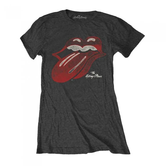 The Rolling Stones Womens/Ladies Vintage Logo T-Shirt-- Ribbed Striped Patterned