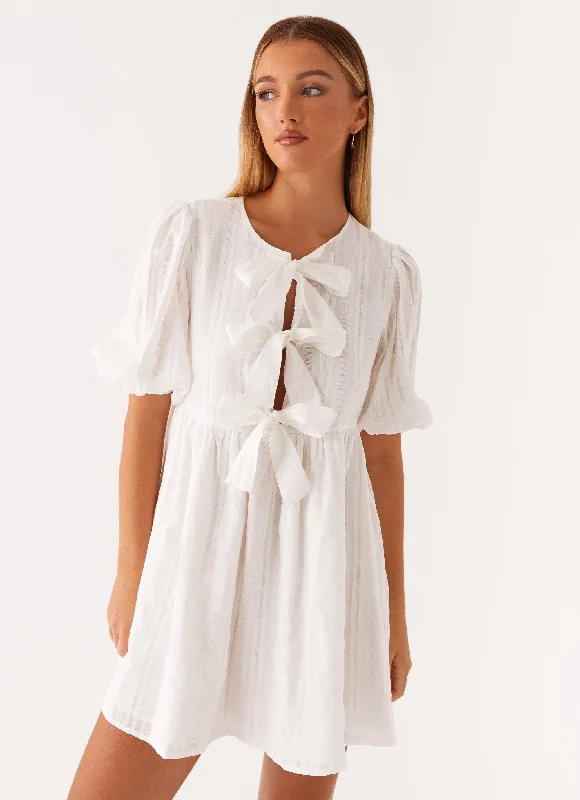 Western Wind Tie Mini Dress - White Fashionable Button-Front Mini Dress