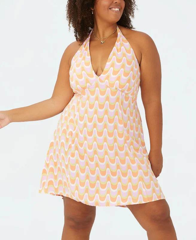 Plus Size Trendy Kelsey Halter Mini Dress Fashionable Button-Front Mini Dress