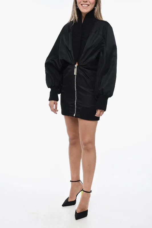 Off-White Padded Mini Dress with Ballon Sleeves 44 Italian size Fashionable Mini Dress with Pockets