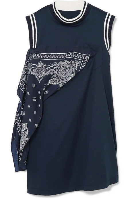 Paneled cotton-jersey and satin mini dress Elegant Vintage Mini Dress