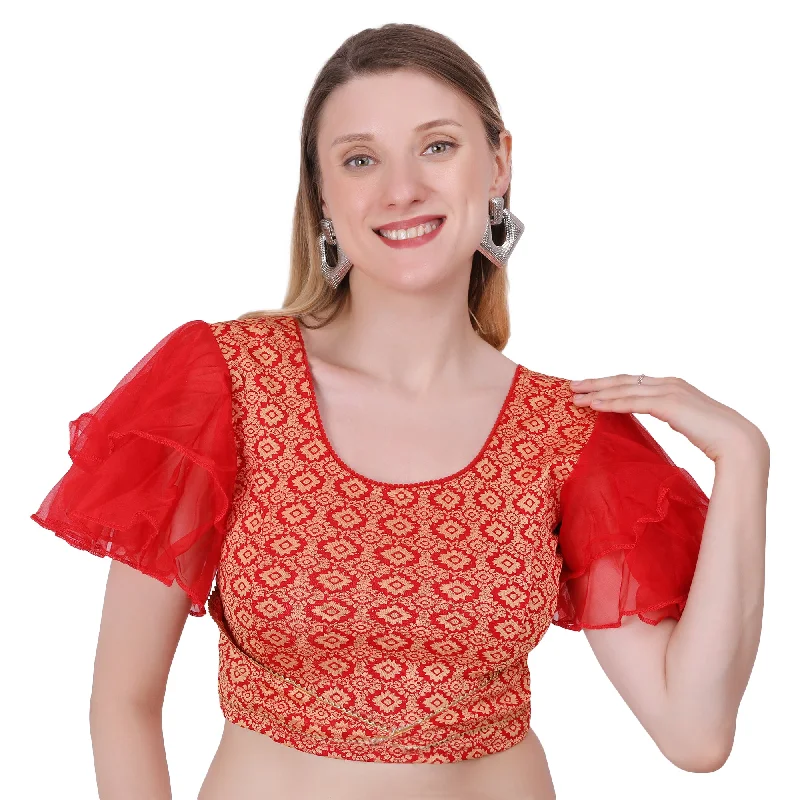 Vamika Hosiery Red Butterfly Frill Sleeves Blouse Balloon Sleeve Blouse