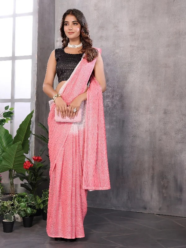 NOZ2TOZ Women's Party Wear Jari Weaving Worked Ready To Wear Saree With Unstitched Blouse - Pink Silky Tunic Blouse NOZ2TOZ Women's Party Wear Jari Weaving Worked Ready To Wear Saree With Unstitched Blouse - Pink Silky Tunic Blouse