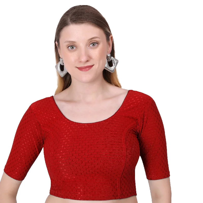 Vamika Cotton Lycra Stretchable Fabric Red Stretchable Blouse Wrap Front Blouse