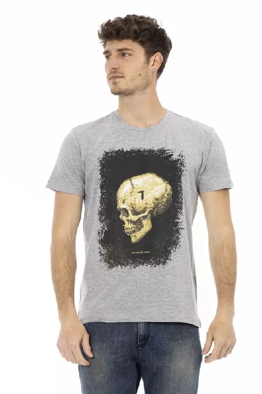 Gray Cotton Men T-shirt-- Chenille Brocade Lace