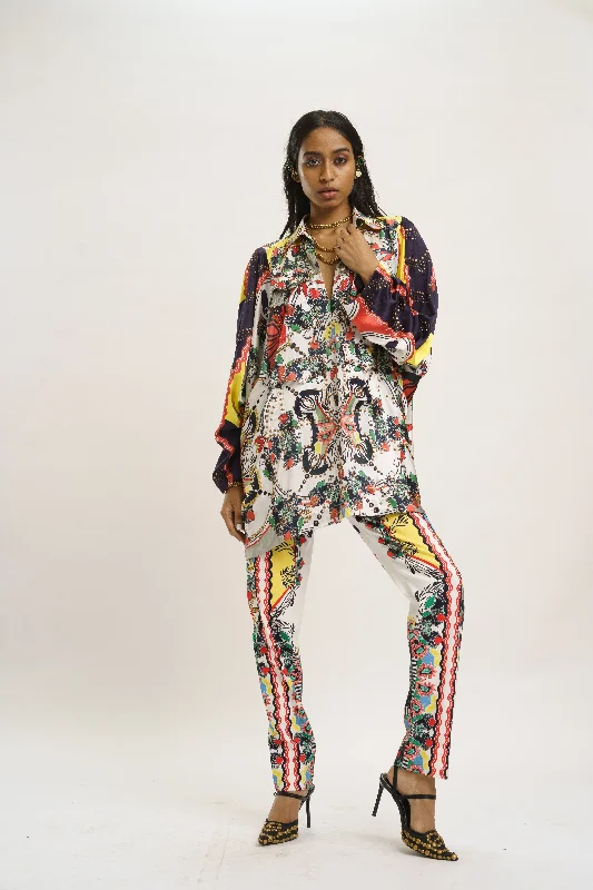Oversized Safari Shirt & Lycra Pants-- Solid Color Striped Floral
