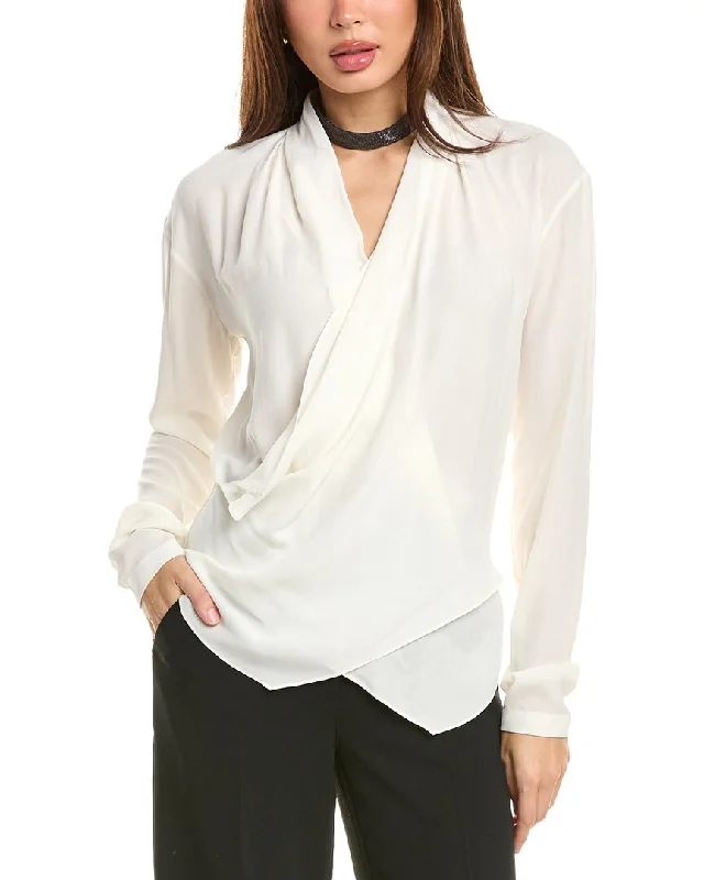 Brunello Cucinelli Silk Blouse Puff Sleeve Blouse