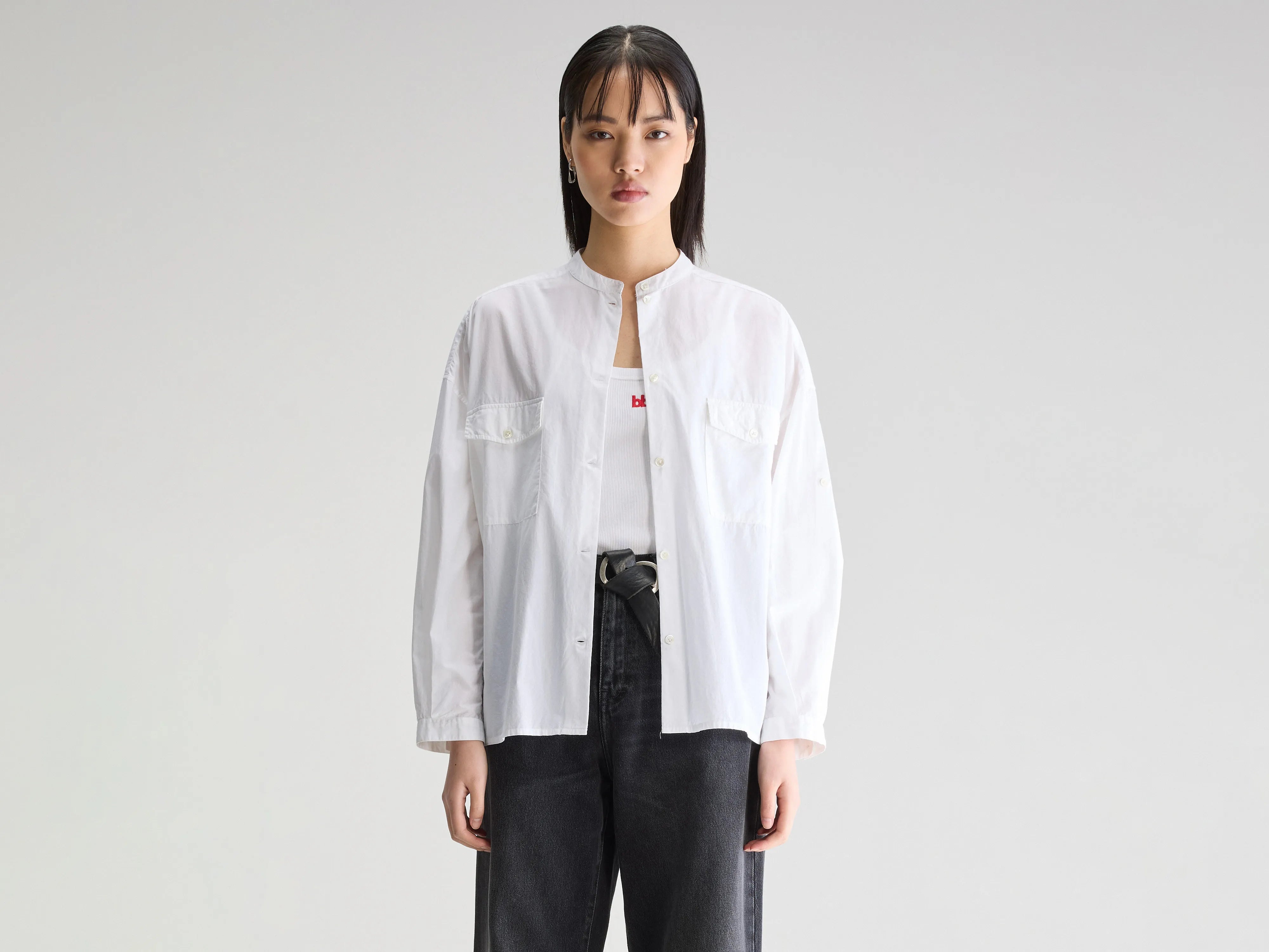 Ketty poplin shirt (251 / W / WHITE)-- Houndstooth Herringbone Solid