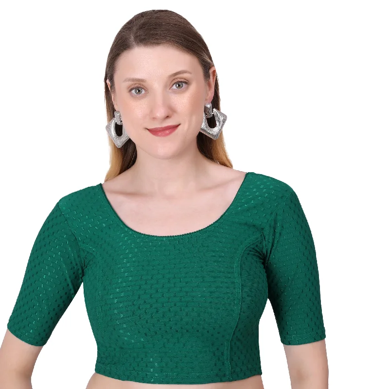 Vamika Cotton Lycra Stretchable Fabric Dark Green Stretchable Blouse Satin Long Blouse Vamika Cotton Lycra Stretchable Fabric Dark Green Stretchable Blouse Satin Long Blouse