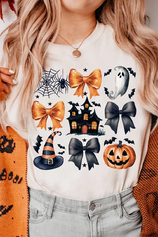 White Bowknot Pumpkin Ghost Halloween Print Round Neck T Shirt-- Hooded Caped Shawl Collar White Bowknot Pumpkin Ghost Halloween Print Round Neck T Shirt-- Hooded Caped Shawl Collar