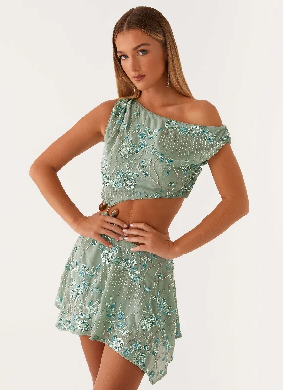 Aletta Sequin Mini Dress - Mint Trendy Off-Shoulder Dress Mini