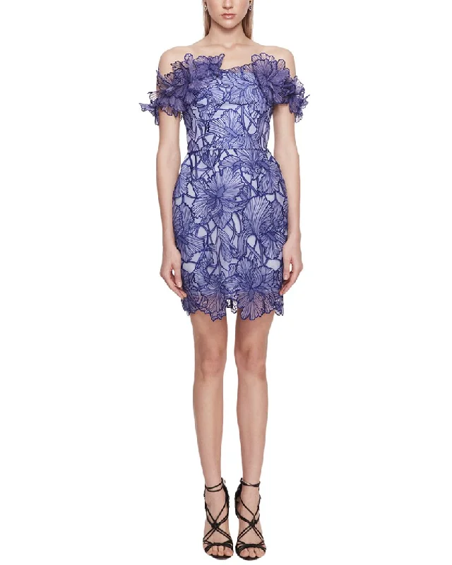 Marchesa Notte Iris Cutwork Mini Dress Stylish Short-Sleeve Mini Dress