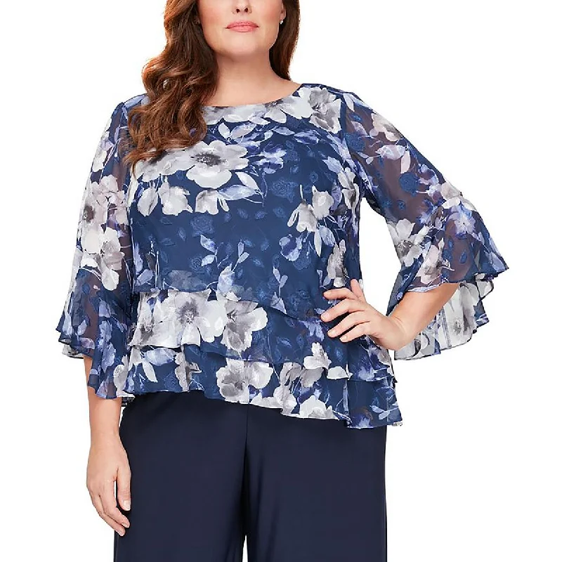 Plus Womens Tiered Hem Floral Blouse Flowy Bohemian Blouse