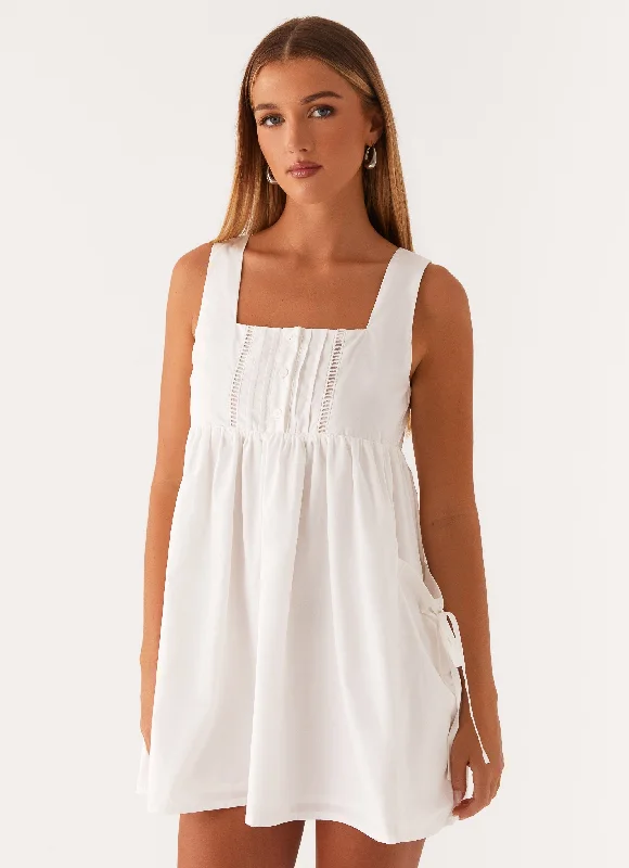Ottoline Babydoll Mini Dress - White Elegant Lace-Up Mini Dress