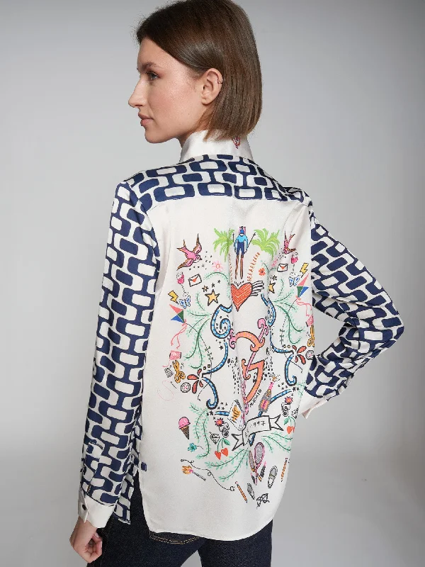 Vilagallo Geo Shirt With Print Back-- Satin Fabric Silk Fabric Chiffon Fabric