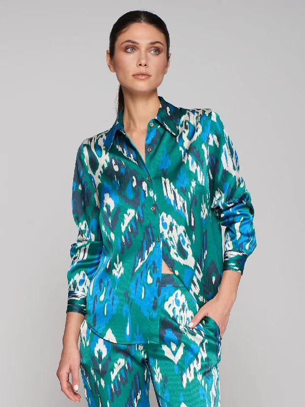 Vilagallo Teal Ikat Shirt-- Chenille Blend Fleece Blend Nylon Blend
