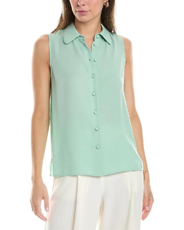Lafayette 148 New York Sleeveless Button Front Silk Blouse Double Button Blouse