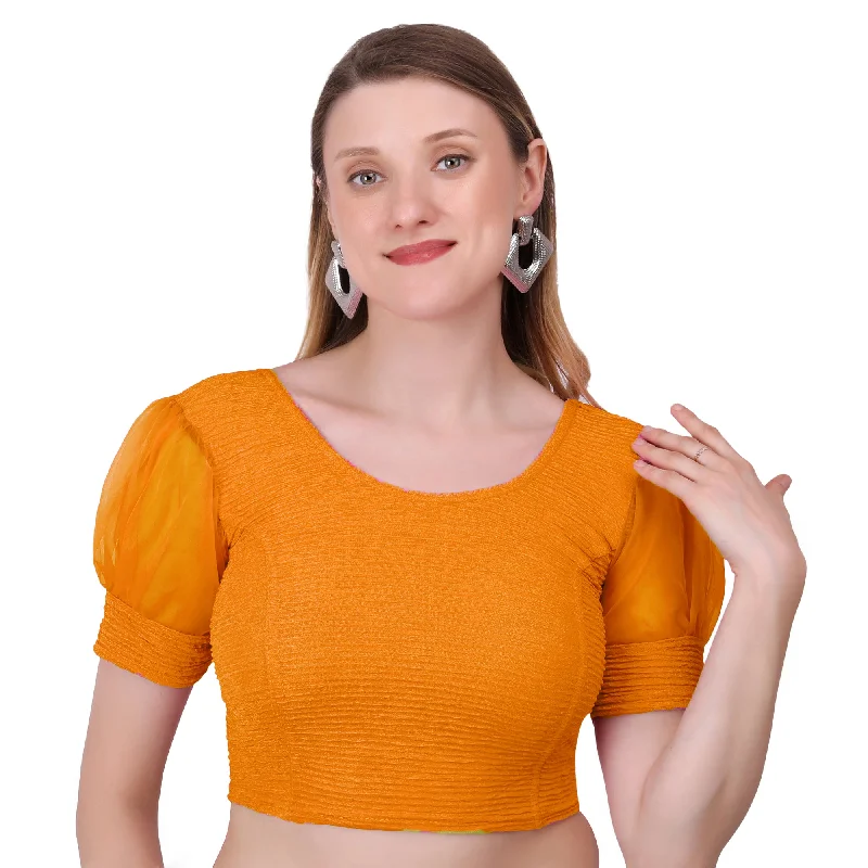 Vamika Cotton Lycra Stretchable Fabric Mustard Balloon Sleeves Blouse Oversized Silk Blouse Vamika Cotton Lycra Stretchable Fabric Mustard Balloon Sleeves Blouse Oversized Silk Blouse