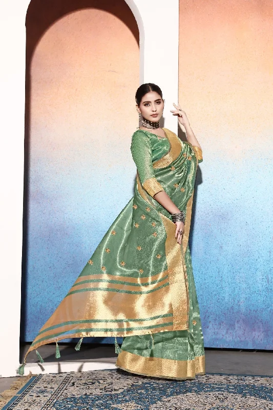 NOZ2TOZ Women's Party Wear Tissue Cotton Silk Saree With Unstitched Blouse - Rama Casual Relaxed Fit Blouse NOZ2TOZ Women's Party Wear Tissue Cotton Silk Saree With Unstitched Blouse - Rama Casual Relaxed Fit Blouse