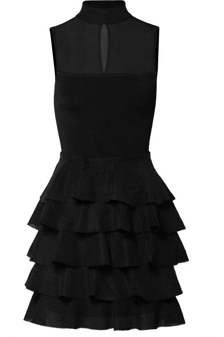 Janice ruffled stretch-knit turtleneck mini dress Elegant Tulle Mini Dress