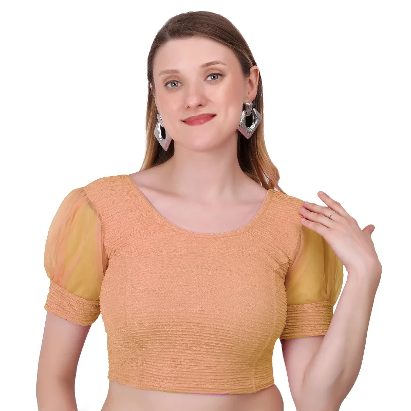 Vamika Cotton Lycra Stretchable Fabric Gold Balloon Sleeves Blouse Classic Striped Blouse Vamika Cotton Lycra Stretchable Fabric Gold Balloon Sleeves Blouse Classic Striped Blouse