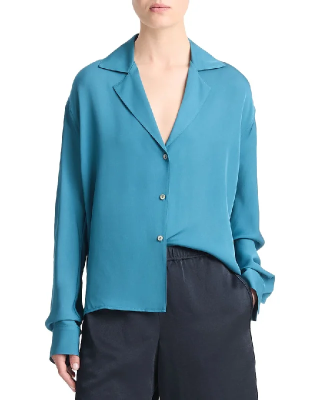 Vince Lapel Collar Dolman Sleeve Silk Blouse Sleeveless Summer Blouse