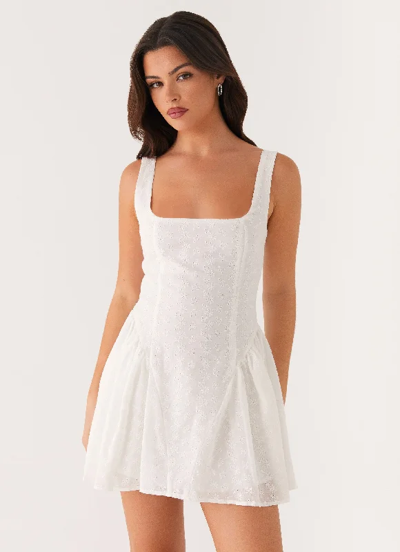 Alyssa Mini Dress - White Comfortable Polka Dot Mini Dress