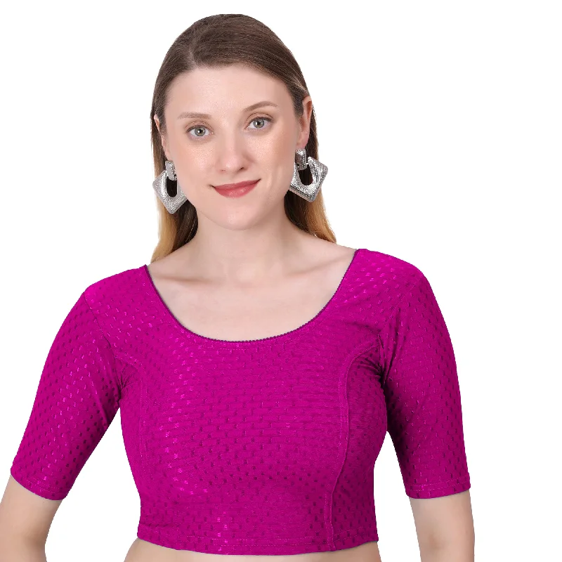 Vamika Cotton Lycra Stretchable Fabric Pink Stretchable Blouse Feminine Tie Blouse