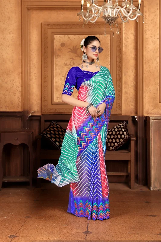 NOZ2TOZ Women's Party Wear Embroidery Worked Chinon Silk Saree With Unstitched Blouse - Multi Colour Elegant Silk Blouse NOZ2TOZ Women's Party Wear Embroidery Worked Chinon Silk Saree With Unstitched Blouse - Multi Colour Elegant Silk Blouse